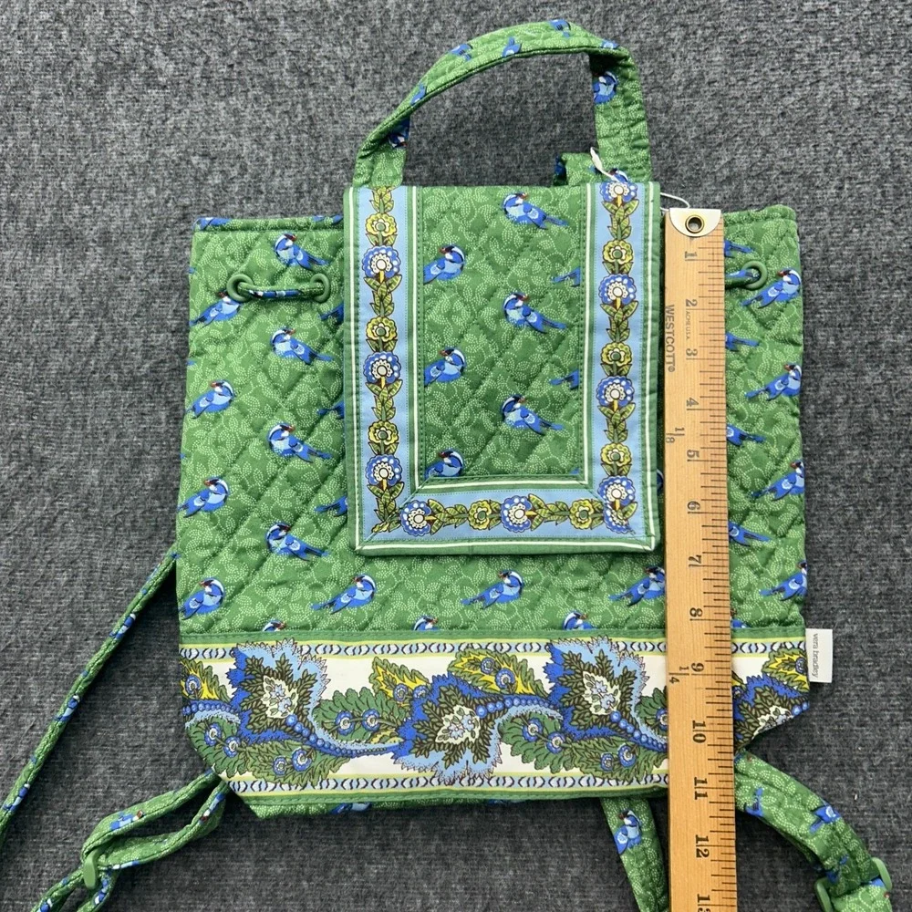 Vera Bradley Original Drawstring Backpack Green Birds